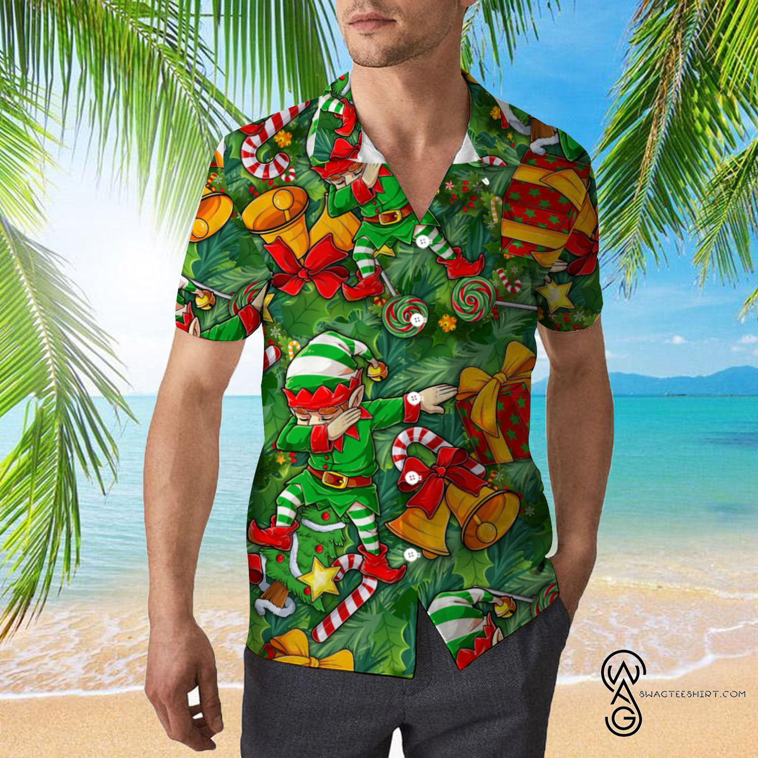 [Top Trending] ELF Dabbing Dance Christmas Pattern Hawaiian Aloha Shirt